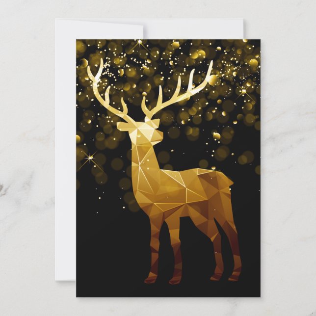 Cartes Pour Fêtes Annuelles Cerf géométrique polygone doré (Devant)