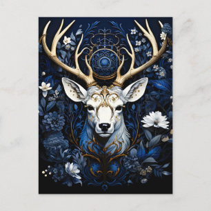Cartes Pour Fêtes Annuelles Cerf gothique floral céleste de minuit