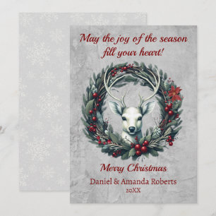 Cartes Pour Fêtes Annuelles Cerf paisible avec couronne de baies de houx
