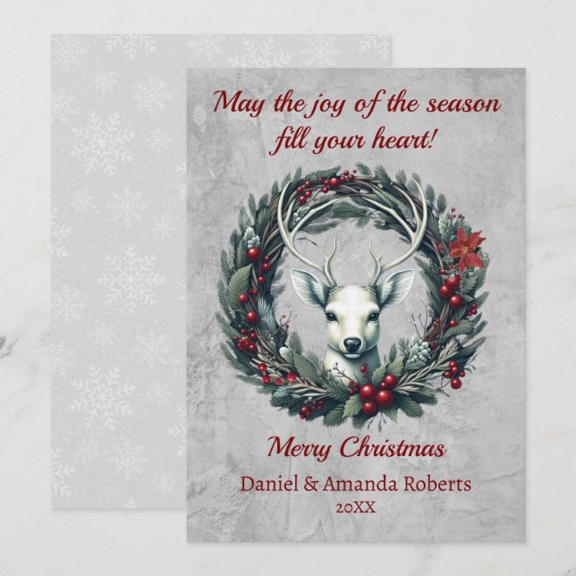 Cartes Pour Fêtes Annuelles Cerf paisible avec couronne de baies sèches (Devant / Derrière)