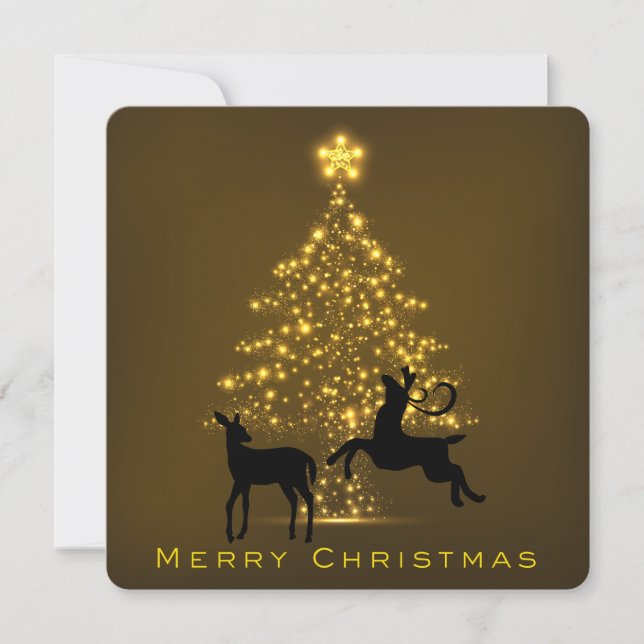 Cartes Pour Fêtes Annuelles Cerfs communs et arbre de silhouette de Joyeux (Devant)