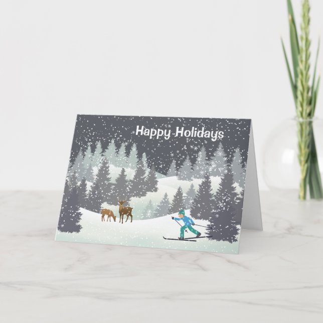 Cartes Pour Fêtes Annuelles Cerfs de Noël et pins d'hiver (Devant)