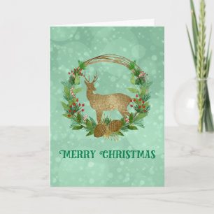 Cartes Pour Fêtes Annuelles Cerfs et Pine Bough Wreath Joyeux Noël