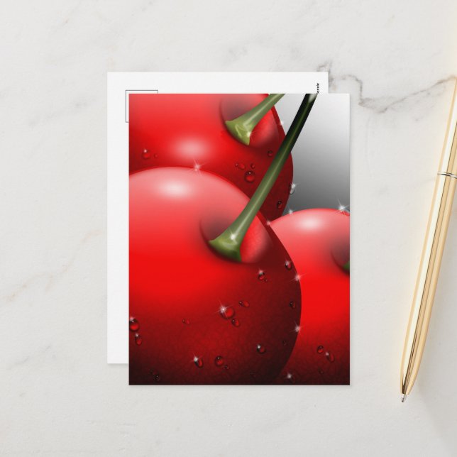 Cartes Pour Fêtes Annuelles Cerises avec gouttes de ragoût (Devant/Arrière en situation)