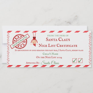 Cartes Pour Fêtes Annuelles Certificat de la liste des gentils