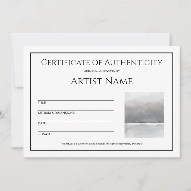 Cartes Pour Fêtes Annuelles Certificat minimaliste d'authenticité Art Photo (Devant)