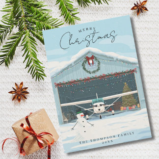 Cartes Pour Fêtes Annuelles Cessna Airplane Christmas Tree in Hangar & Photo