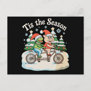 Cartes Pour Fêtes Annuelles C'est La Saison Grenouille Crapaud Vélo Père Noël 