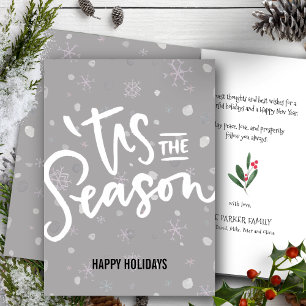 Cartes Pour Fêtes Annuelles C'Est La Saison Moderne Gris Blanc Snowflakes Scri