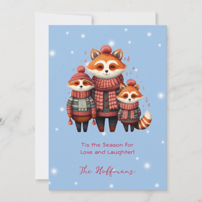 Cartes Pour Fêtes Annuelles C'Est La Saison Noël Bois Animaux Renards (Devant)