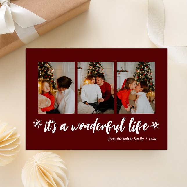 Cartes Pour Fêtes Annuelles C'est une vie merveilleuse Red Christmas Photo Col (Créateur téléchargé)