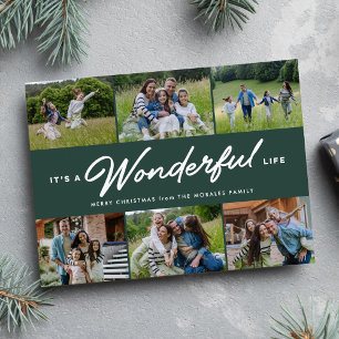 Cartes Pour Fêtes Annuelles C'est une vie merveilleuse six photo vert Noël