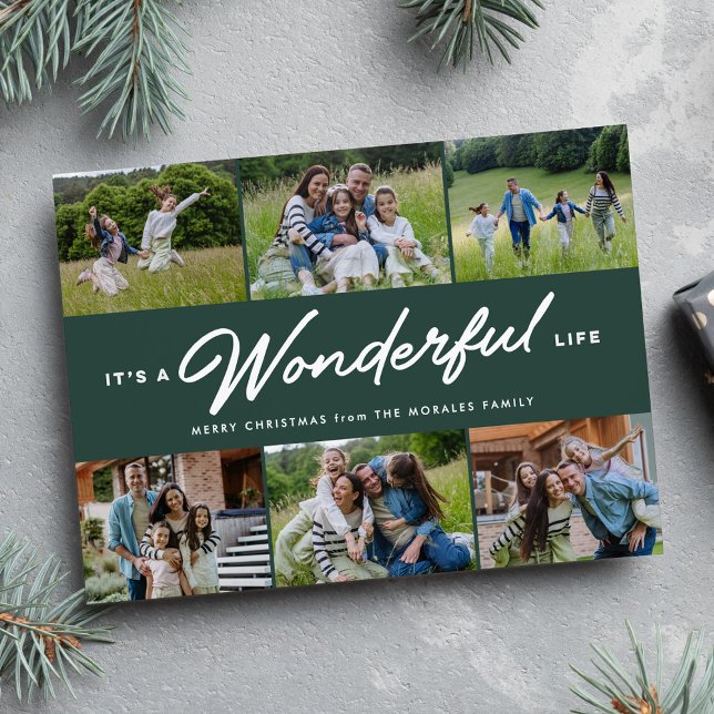 Cartes Pour Fêtes Annuelles C'est une vie merveilleuse six photos vert Noël (Créateur téléchargé)