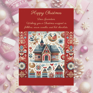 Cartes Pour Fêtes Annuelles Chalet de Noël nordique Village scandinave Rouge