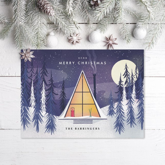 Cartes Pour Fêtes Annuelles Chalet de ski A Frame d'hiver Photo illustré (Créateur téléchargé)