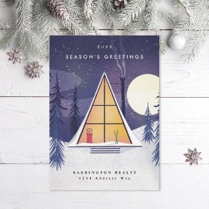 Cartes Pour Fêtes Annuelles Chalet de ski A Frame d'hiver Portrait illustré