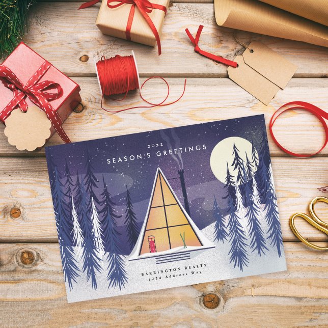 Cartes Pour Fêtes Annuelles Chalet de ski à ossature en A d'hiver Illustré (Créateur téléchargé)
