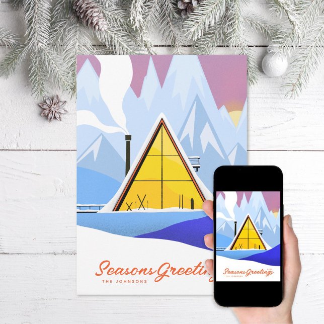 Cartes Pour Fêtes Annuelles Chalet de ski à ossature en A d'hiver Photo rétro (Créateur téléchargé)