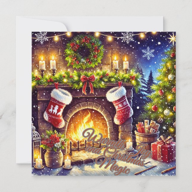 Cartes Pour Fêtes Annuelles Chaleur, joie, et Noël Magie Salutation de Noël (Devant)