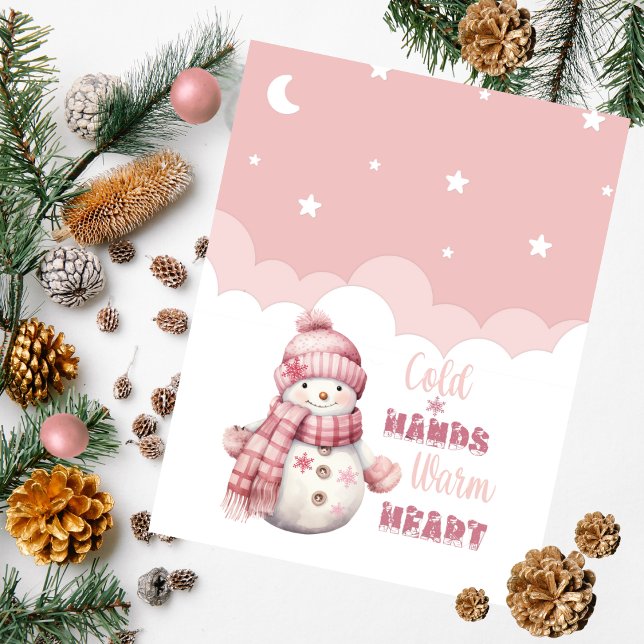 Cartes Pour Fêtes Annuelles Chaleur neige rose 'Coeur chaud des mains froides' (Créateur téléchargé)