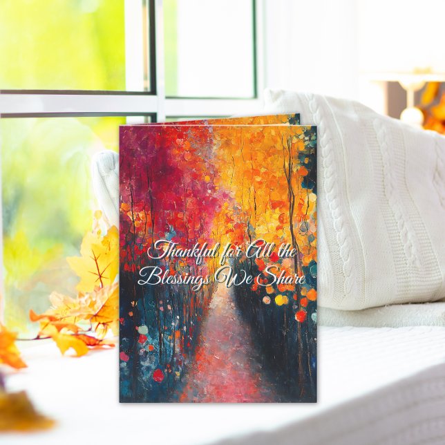Cartes Pour Fêtes Annuelles Chaleureux Voeux d'Action de grâce et Bénédictions (Vibrant autumn artwork with heartfelt words — a perfect card to share Thanksgiving blessings.)