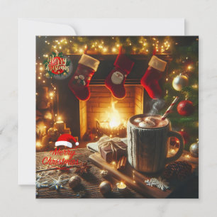 Cartes Pour Fêtes Annuelles Chaleureux voeux de Noël près de la cheminée