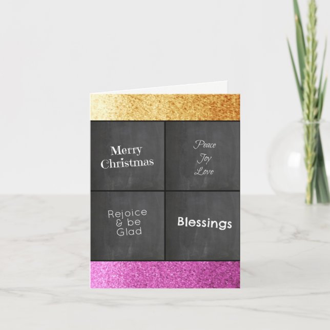 Cartes Pour Fêtes Annuelles Chalk Board Gold et rose Faux Parties scintillant  (Devant)