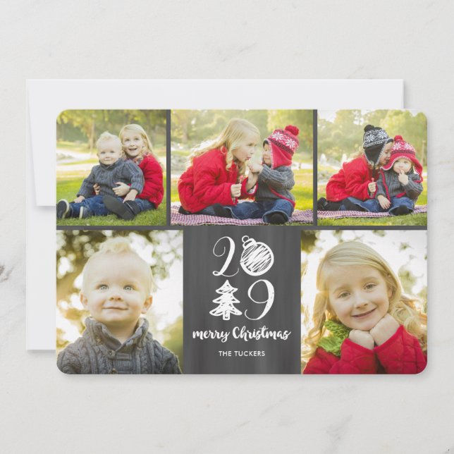 Cartes Pour Fêtes Annuelles Chalkboard Doodle Christmas 2019 Photo Collage (Devant)