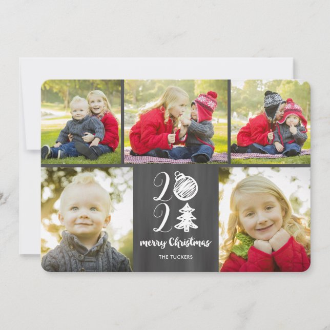 Cartes Pour Fêtes Annuelles Chalkboard Doodle Christmas 2021 Photo Collage (Devant)