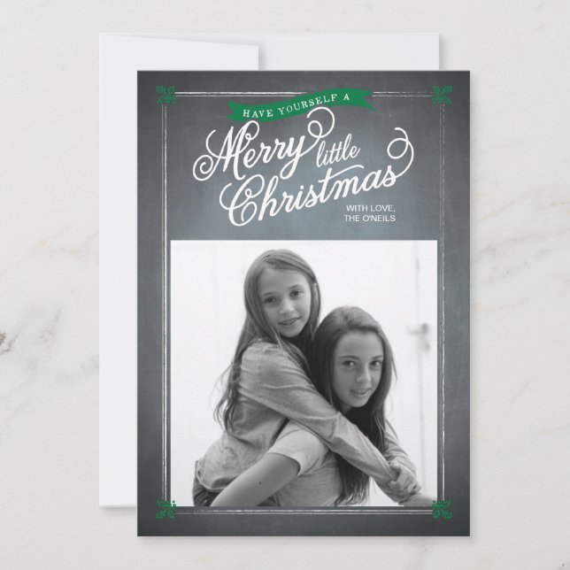 Cartes Pour Fêtes Annuelles Chalkboard Green Mistletoe Photo Card (Devant)