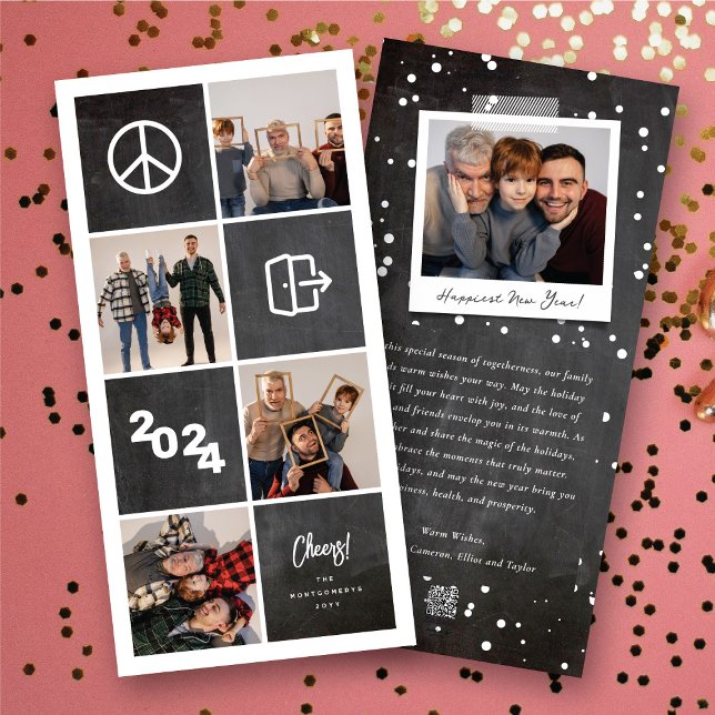 Cartes Pour Fêtes Annuelles Chalkboard Peace Out 2024 Blocks 4 Photo Collage (Chalkboard Peace Out 2024 Blocks 4 Photo Collage Holiday Card @ fat_fa_tin)
