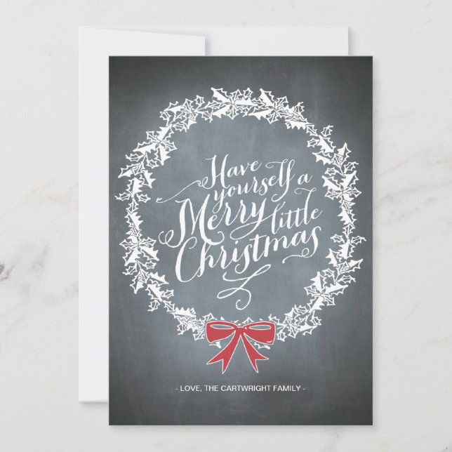 Cartes Pour Fêtes Annuelles Chalkboard Wreath Red Ribbon Holiday Card (Devant)