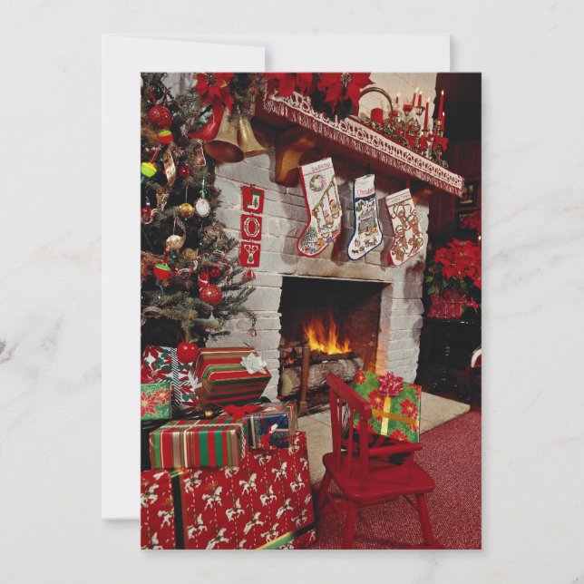 Cartes Pour Fêtes Annuelles Chambre avec cheminée en pierre, cadre de Noël (Devant)