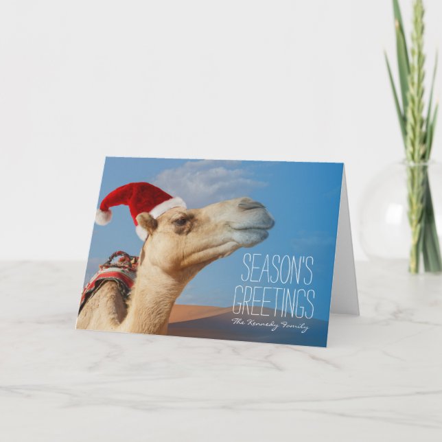 Cartes Pour Fêtes Annuelles chameau avec casquette de noël (Devant)
