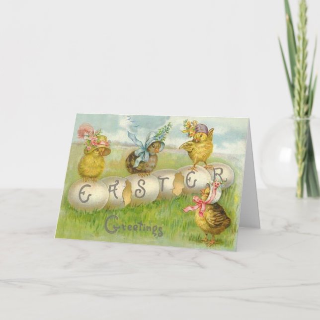 Cartes Pour Fêtes Annuelles Champ de poussins d'oeufs de Pâques (Devant)