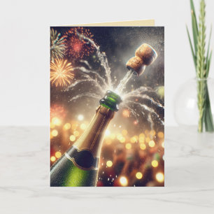 Cartes Pour Fêtes Annuelles Champagne du Nouvel An avec bouchon qui saute
