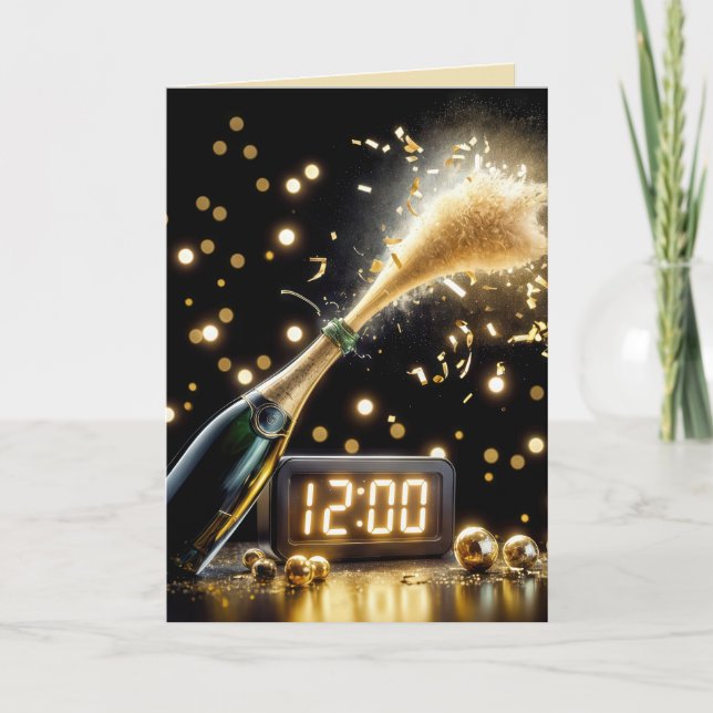 Cartes Pour Fêtes Annuelles Champagne Et Horloge Du Nouvel An (Devant)