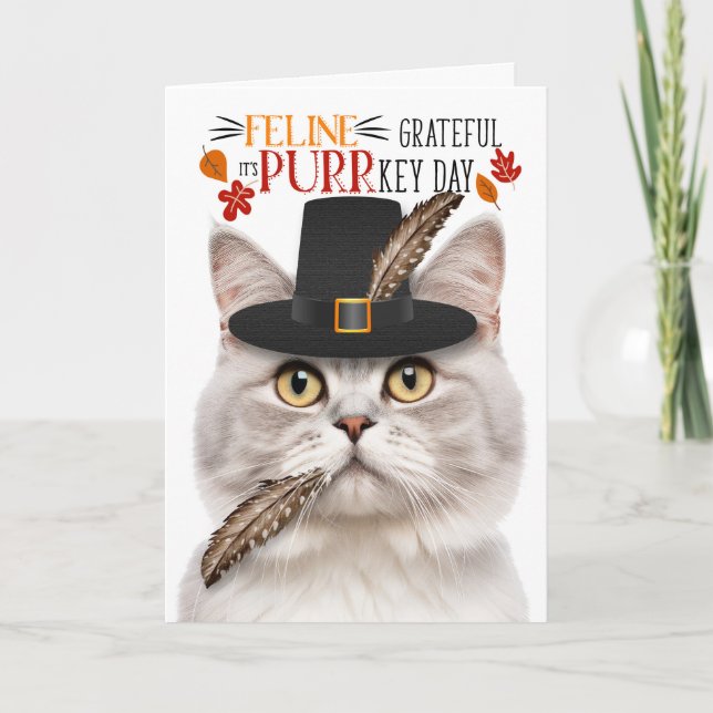 Cartes Pour Fêtes Annuelles Champagne Tabby Cat Grateful pour PURRkey Day (Devant)