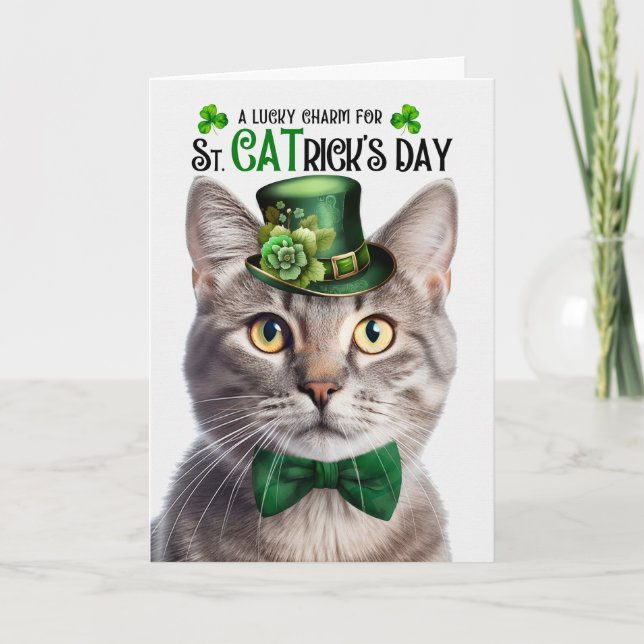 Cartes Pour Fêtes Annuelles Champagne Tabby Chat St CATrick's Day Charmant (Devant)