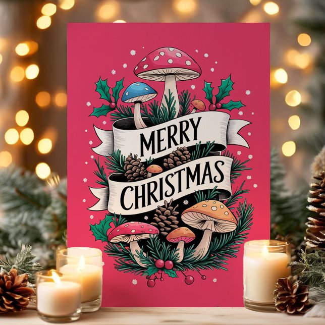 Cartes Pour Fêtes Annuelles Champignons de Whimsic Joyeux rose de Noël (Créateur téléchargé)