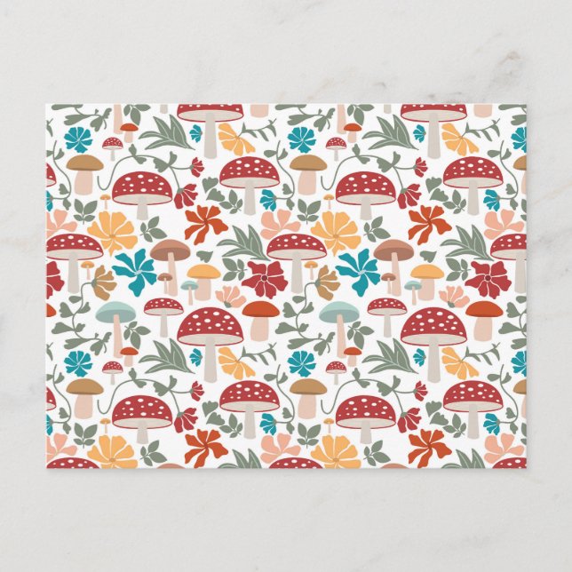 Cartes Pour Fêtes Annuelles Champignons et fleurs du milieu du siècle moderne  (Devant)
