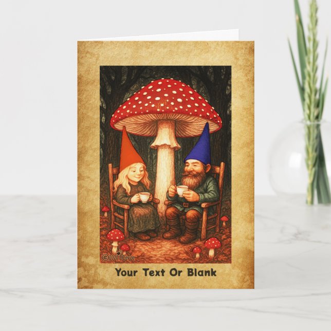 Cartes Pour Fêtes Annuelles Champignons et Gnomes d'Amanita (Devant)