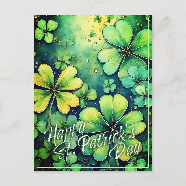 Cartes Pour Fêtes Annuelles Chance de la Saint Patrick - Shamrocks d'aquarelle (Devant)