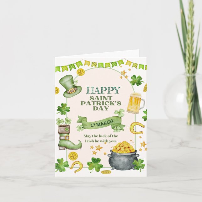 Cartes Pour Fêtes Annuelles Chance Irlandaise, Trèfles & Pot d'Or St Patrick's (Devant)