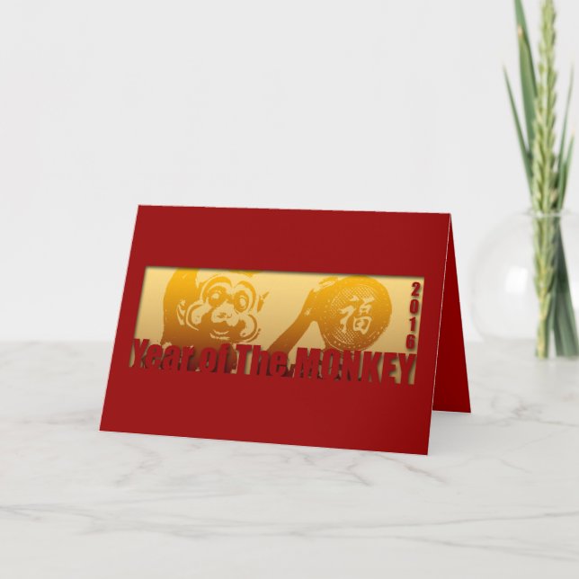 Cartes Pour Fêtes Annuelles Chance Monkey Année 2016 Salutation (Devant)