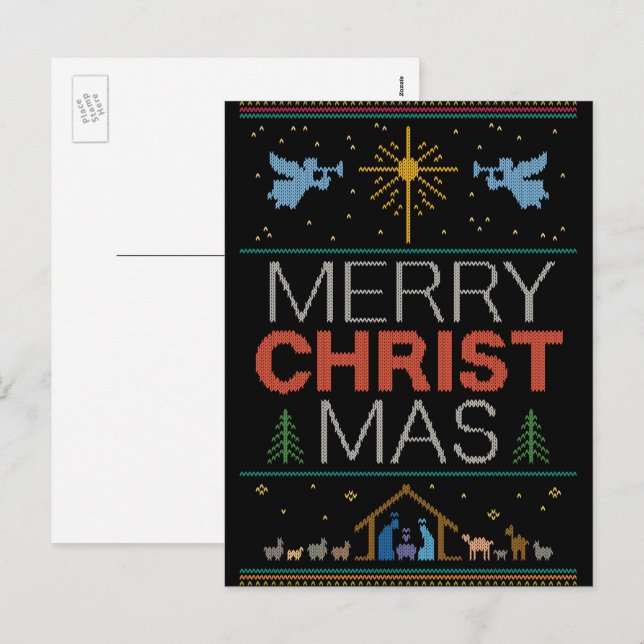 Cartes Pour Fêtes Annuelles Chandail de Noël moche Knit Religieux chrétien (Devant / Derrière)