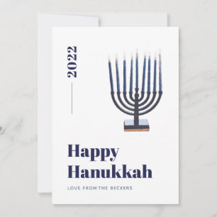 Cartes Pour Fêtes Annuelles Chandelier de Hanukkah à bougies minimaliste bleu