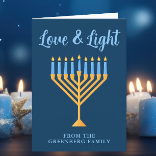 Cartes Pour Fêtes Annuelles Chandelier Hanukkah personnalisé bleu or Love & Li
