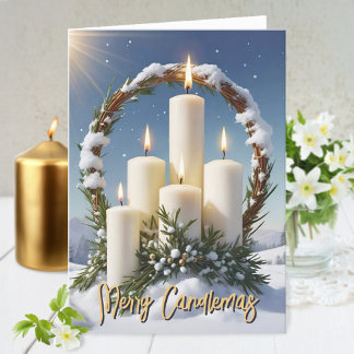 Cartes Pour Fêtes Annuelles Chandeliers Wiccan Imbolc Chandeliers Wreath Snowy