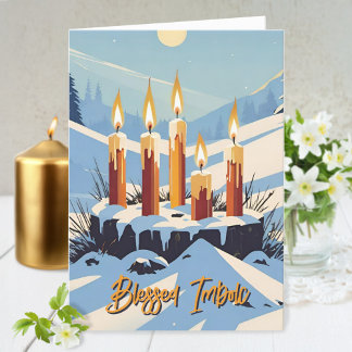 Cartes Pour Fêtes Annuelles Chandeliers Wiccan Imbolc Chandelles Forêt De Neig